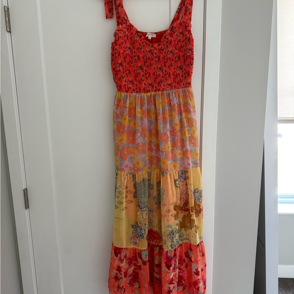 Mystree Red and Multicolor Floral Maxi Dress